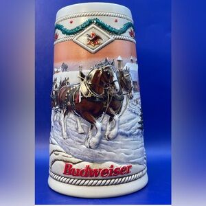 Vintage Budweiser “American Homestead” Holiday Stein – 1996 Christmas Beer Mug
